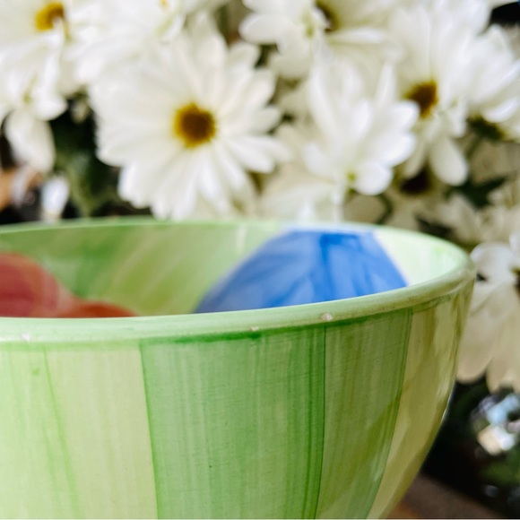 Bob Mackie•(4) Ceramic Soup/Cereal Bowls•HAND-PAINTED•Green Stripes and Flowers - Picture 13 of 14